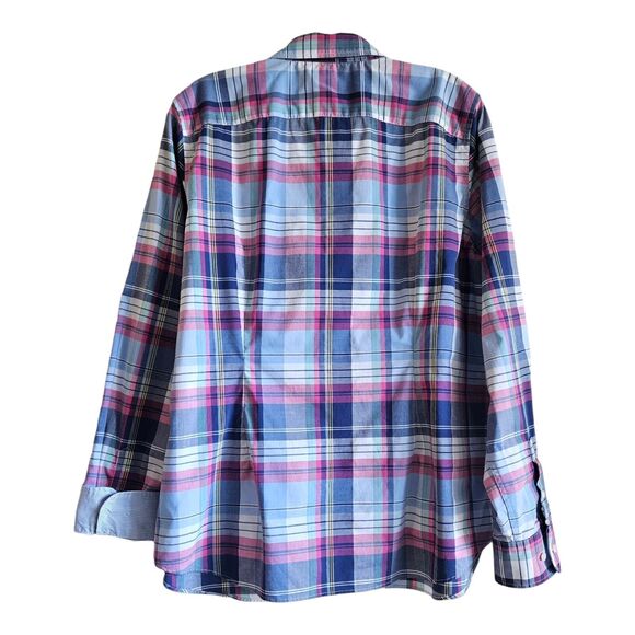 CHAPS by Ralph Lauren Women XL Plaid Striped Contrast Cuff Button Up No Iron 44" - Picture 8 of 8